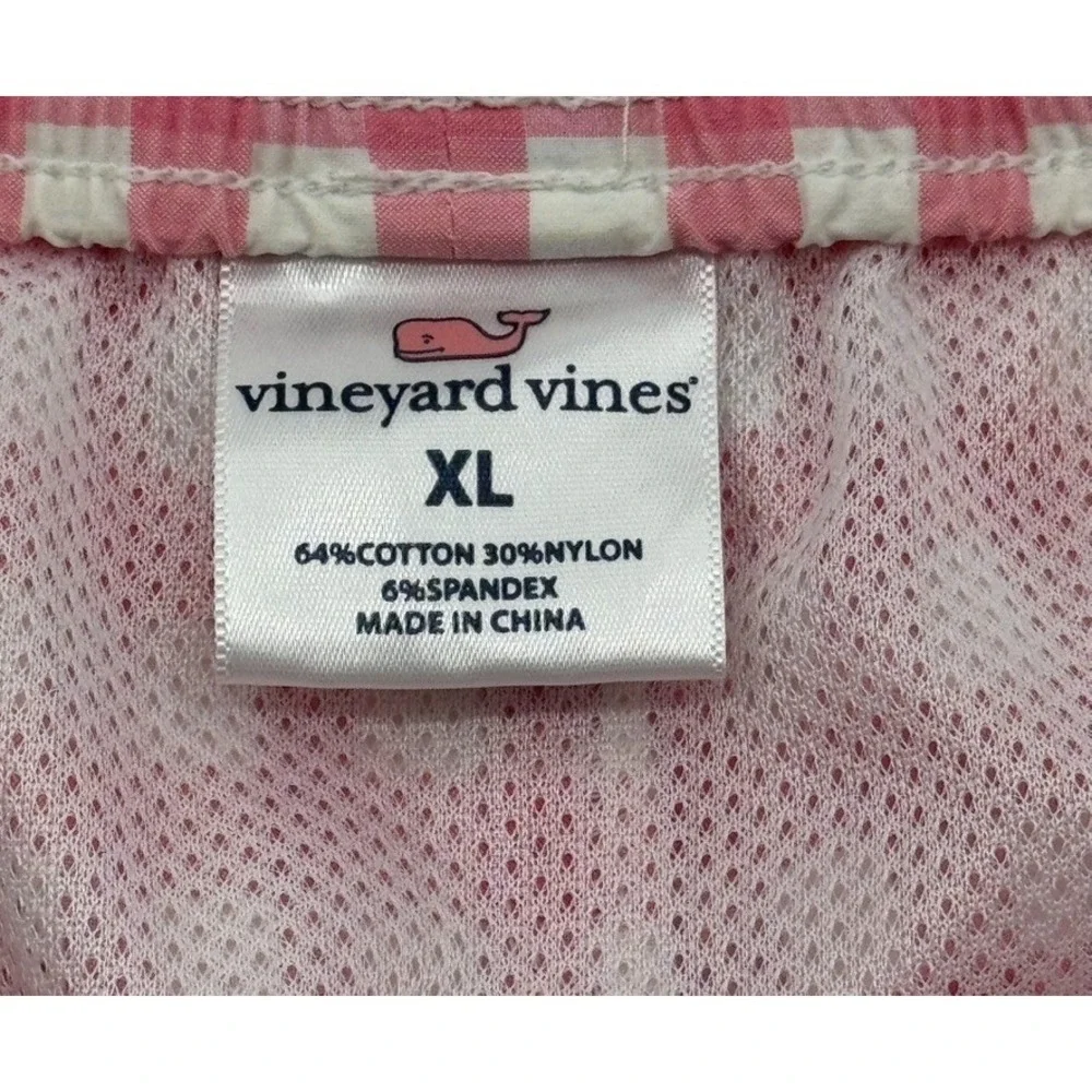Vineyard Vines Swim Trunks Pink‎ Gingham Check Mesh Lined Size XL Preppy Beach